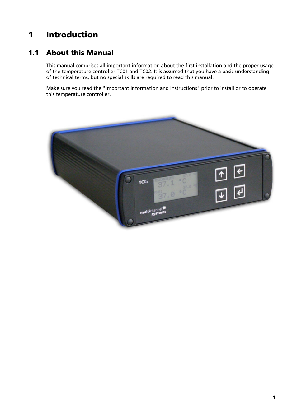 1 introduction, 1 about this manual | Multichannel Systems TC01-2 Manual User Manual | Page 5 / 30
