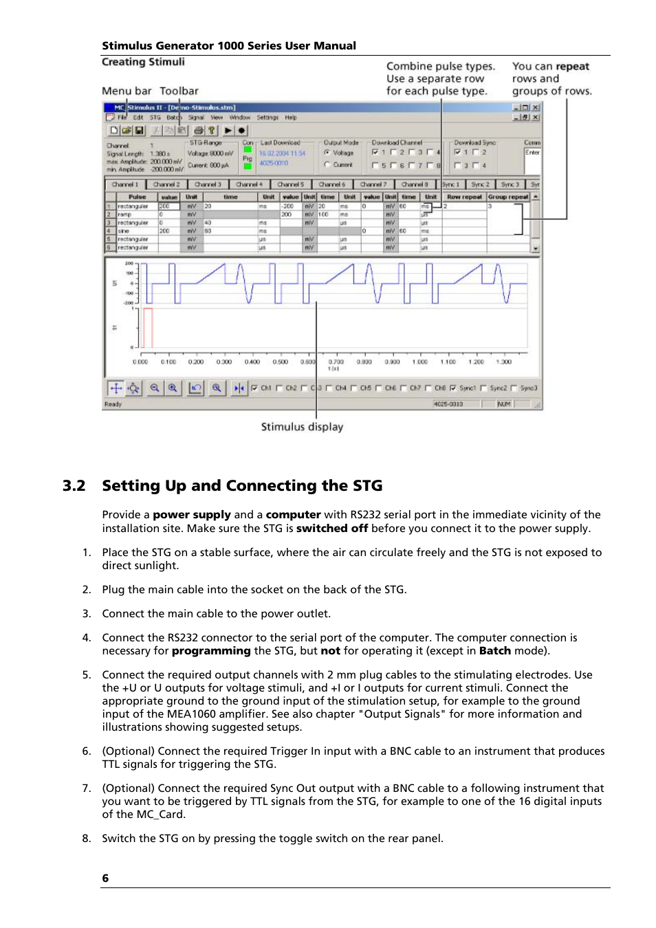 2 setting up and connecting the stg | Multichannel Systems STG1000 Manual User Manual | Page 12 / 89