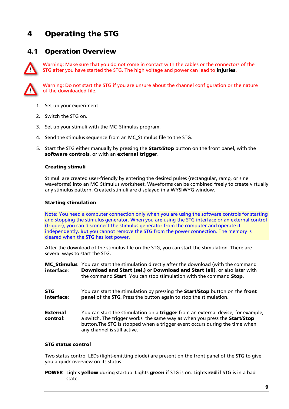 4operating the stg, 1 operation overview | Multichannel Systems STG1000 Manual User Manual | Page 15 / 89