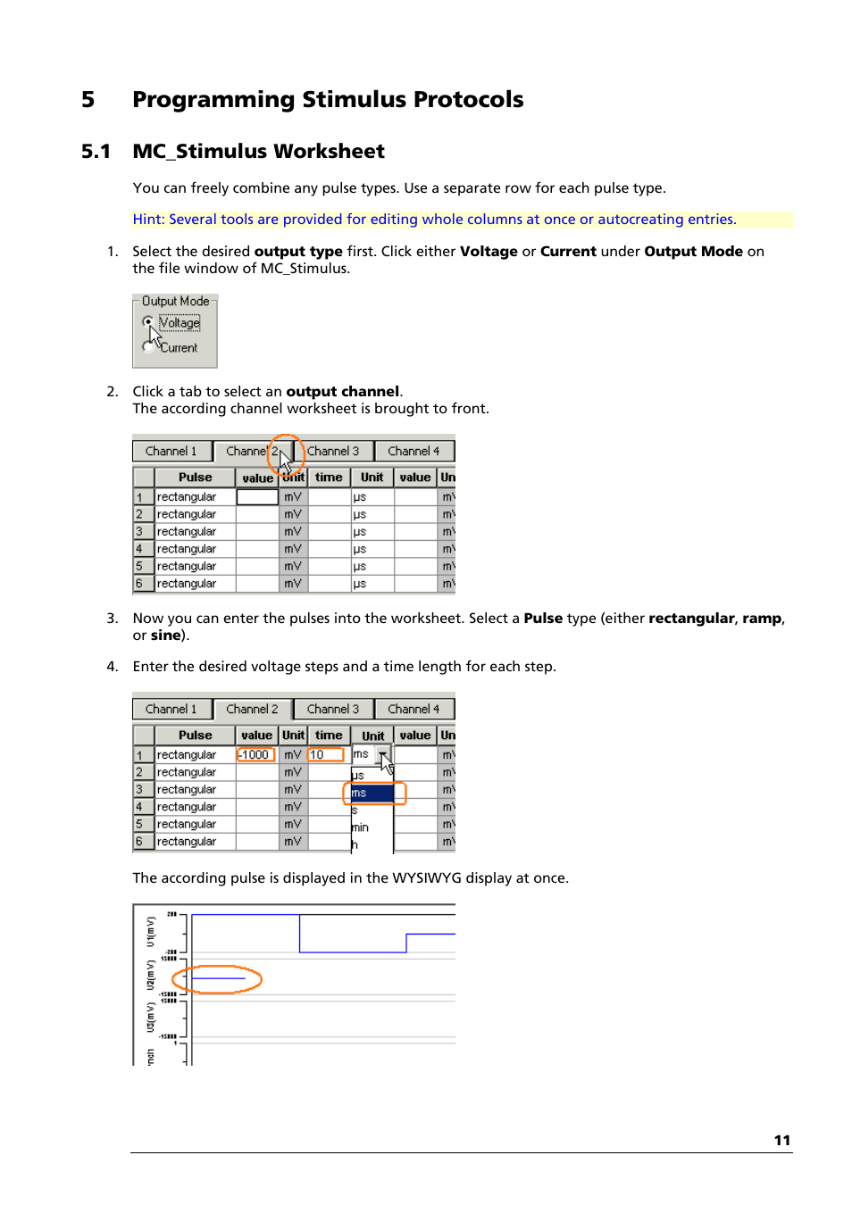 5programming stimulus protocols, 1 mc_stimulus worksheet | Multichannel Systems STG1000 Manual User Manual | Page 17 / 89