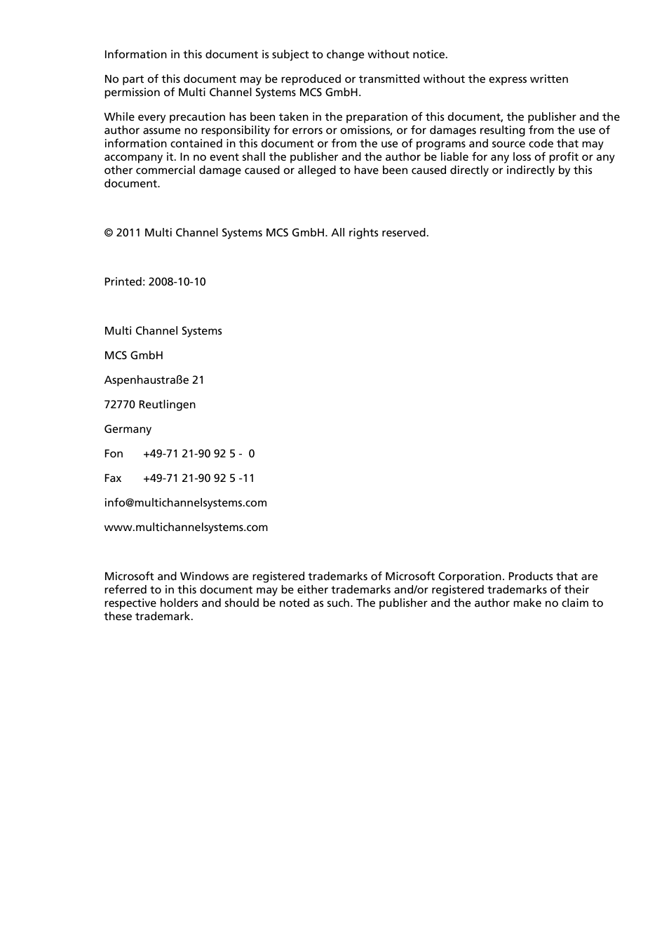 Multichannel Systems STG1000 Manual User Manual | Page 2 / 89