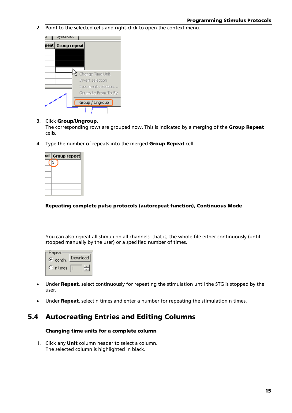 4 autocreating entries and editing columns | Multichannel Systems STG1000 Manual User Manual | Page 21 / 89