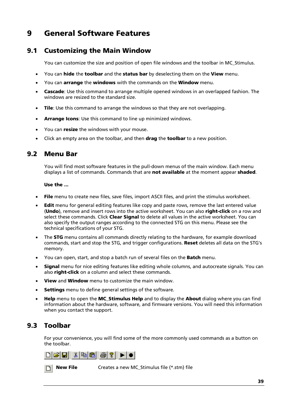 9general software features, 1 customizing the main window, 2 menu bar | 3 toolbar | Multichannel Systems STG1000 Manual User Manual | Page 45 / 89