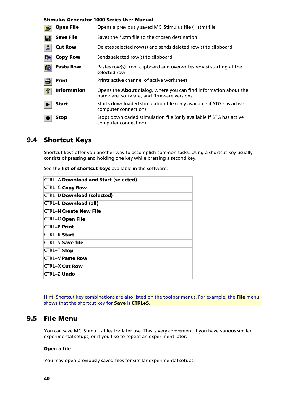 4 shortcut keys, 5 file menu | Multichannel Systems STG1000 Manual User Manual | Page 46 / 89