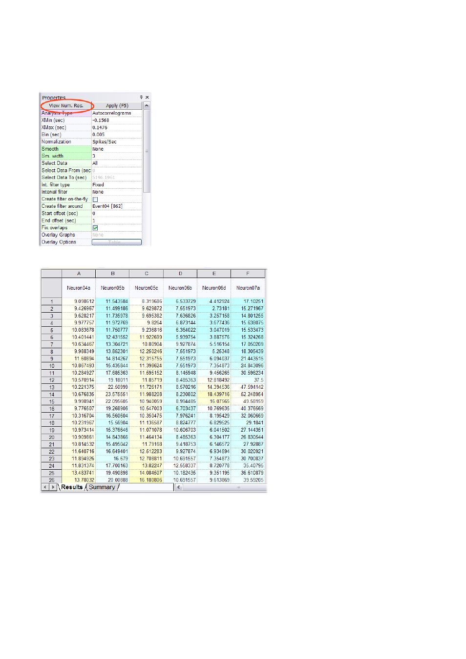 Numerical results | Multichannel Systems NeuroExplorer User Manual | Page 34 / 373