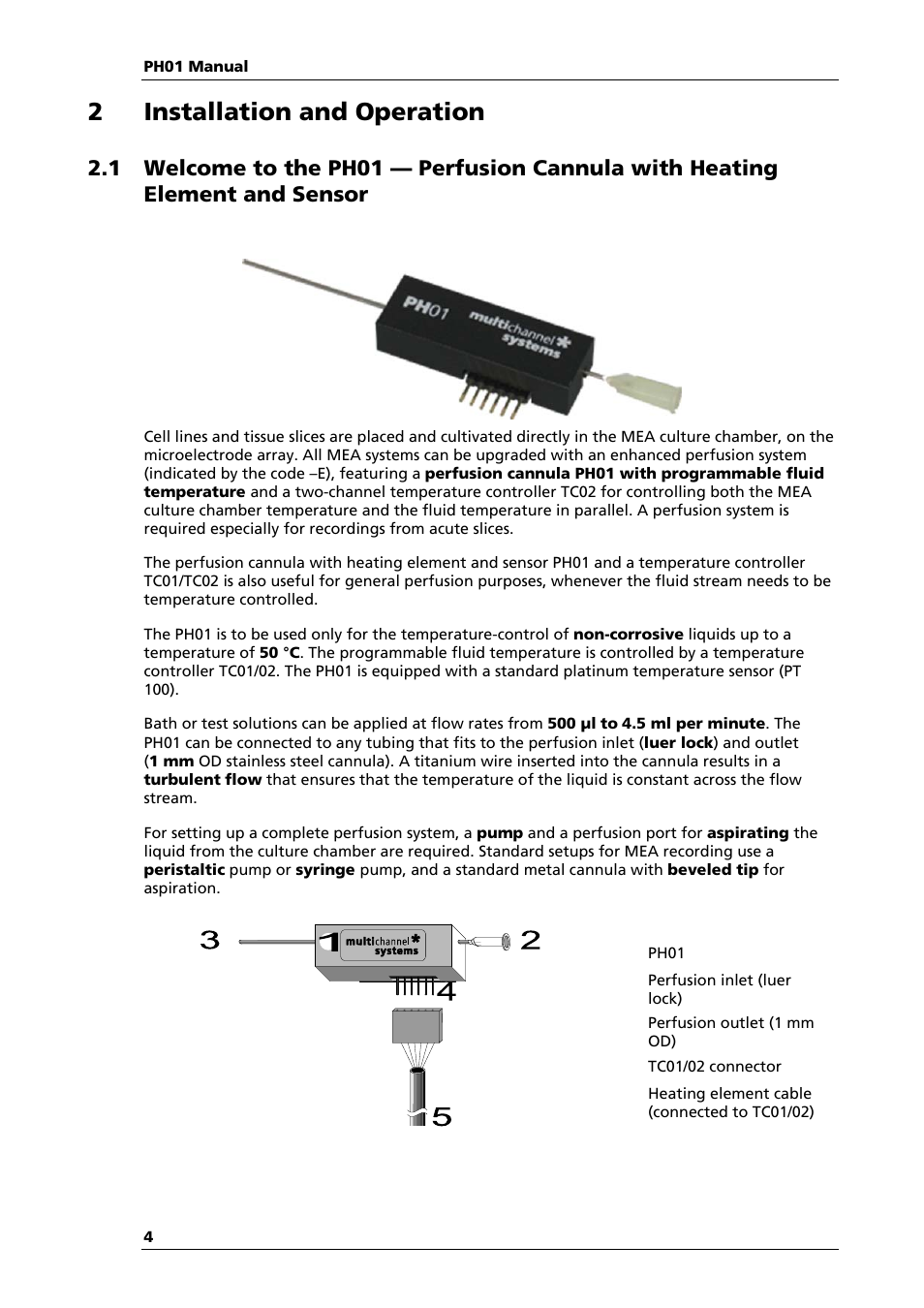 2installation and operation | Multichannel Systems PH01 Manual User Manual | Page 6 / 10