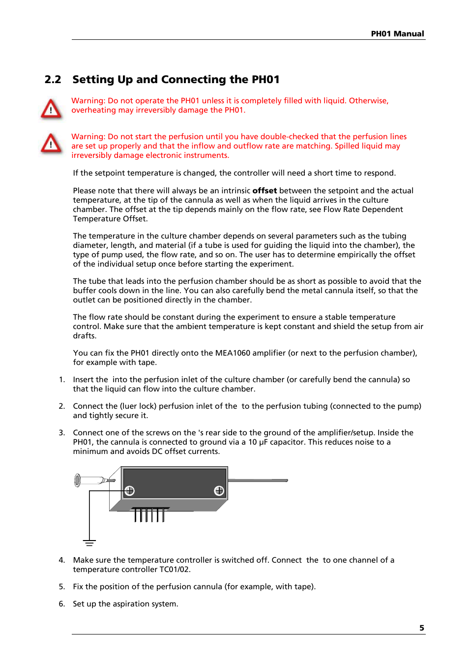 2 setting up and connecting the ph01 | Multichannel Systems PH01 Manual User Manual | Page 7 / 10