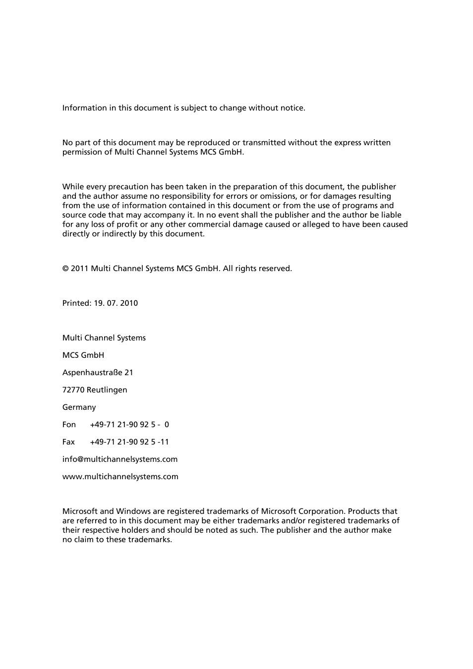 Multichannel Systems ME-System Manual User Manual | Page 2 / 31