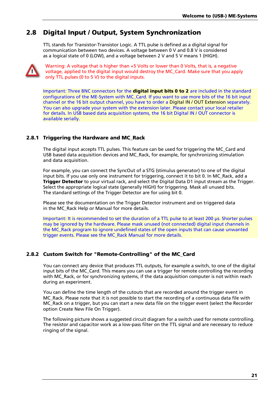 8 digital input / output, system synchronization | Multichannel Systems ME-System Manual User Manual | Page 21 / 31