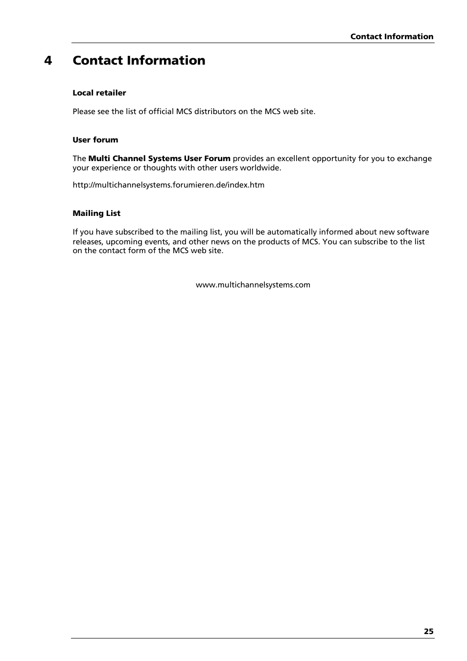 4 contact information | Multichannel Systems ME-System Manual User Manual | Page 25 / 31