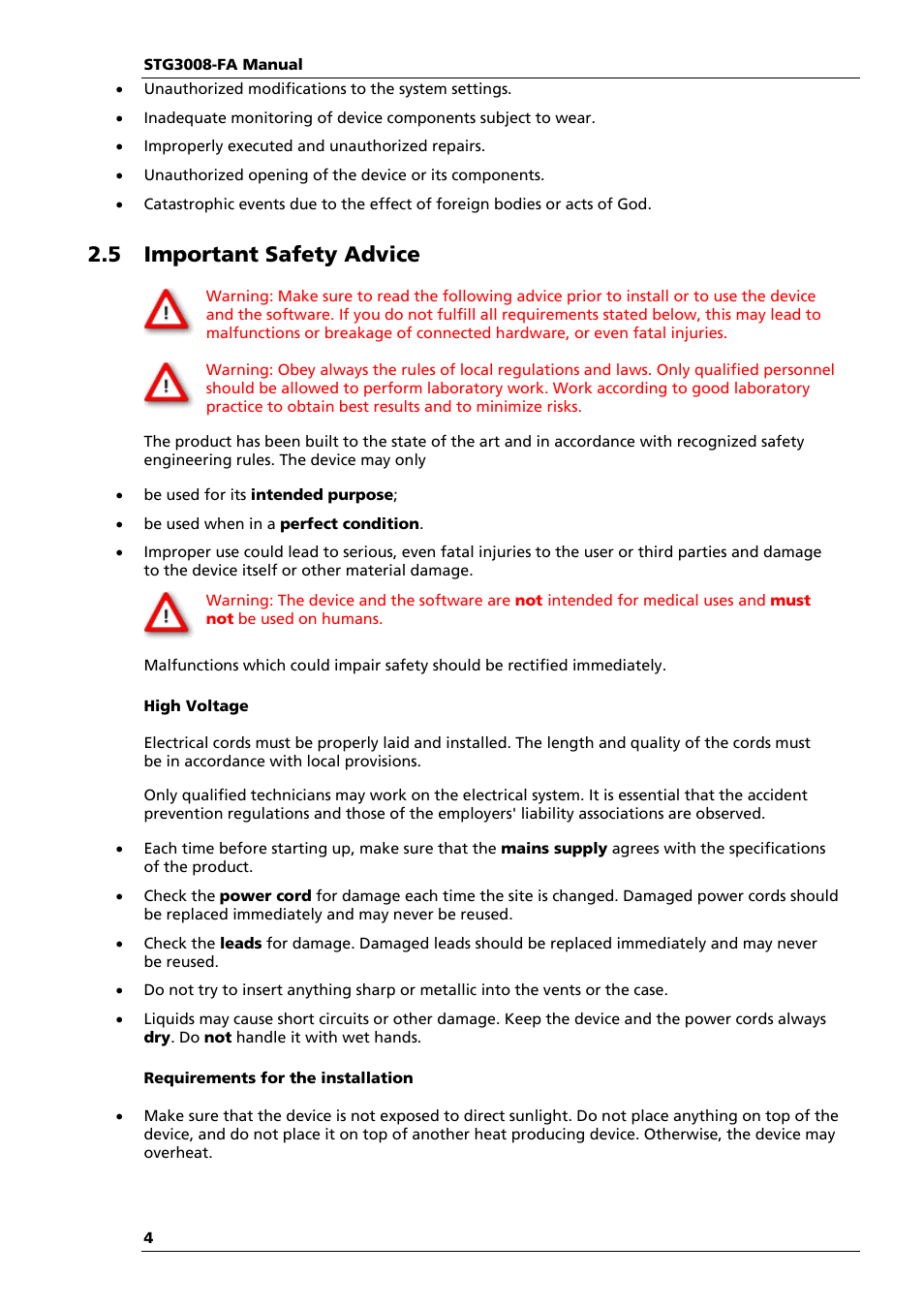 5 important safety advice | Multichannel Systems STG3008-FA Manual User Manual | Page 10 / 101