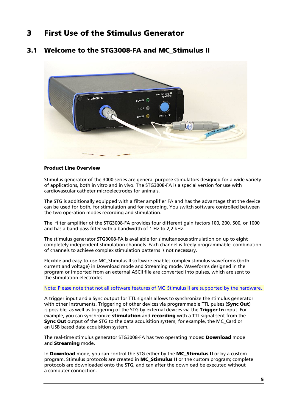 3first use of the stimulus generator | Multichannel Systems STG3008-FA Manual User Manual | Page 11 / 101