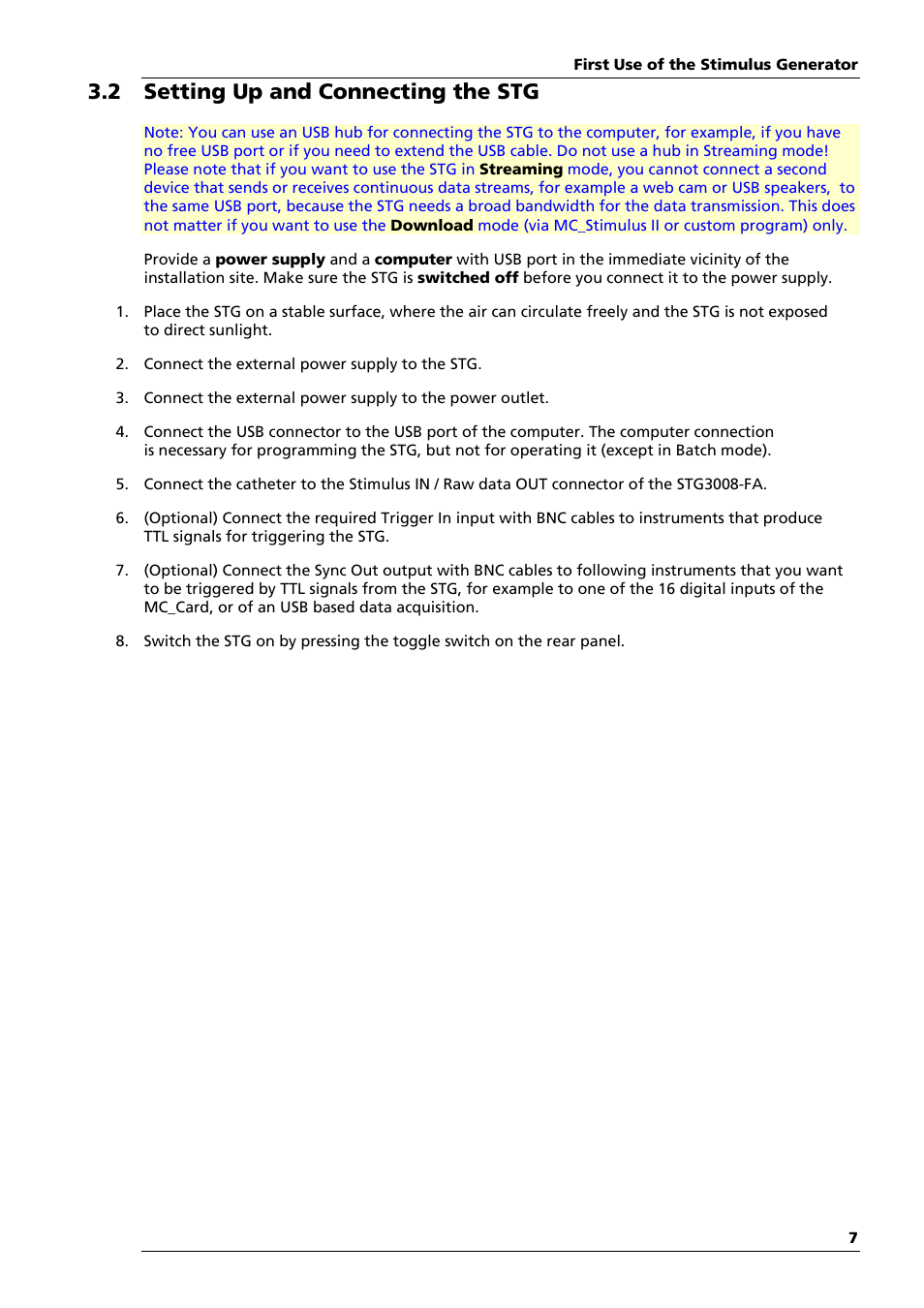 2 setting up and connecting the stg | Multichannel Systems STG3008-FA Manual User Manual | Page 13 / 101