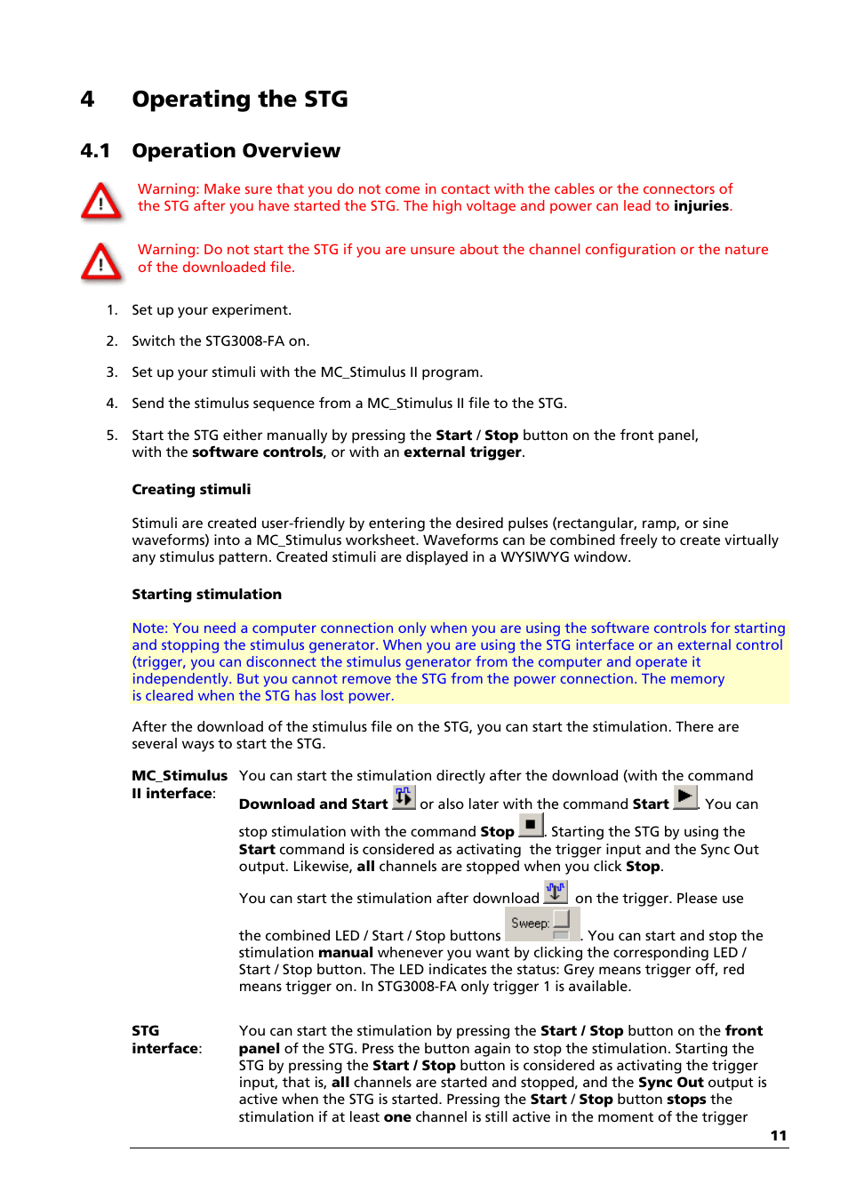 4operating the stg, 1 operation overview | Multichannel Systems STG3008-FA Manual User Manual | Page 17 / 101