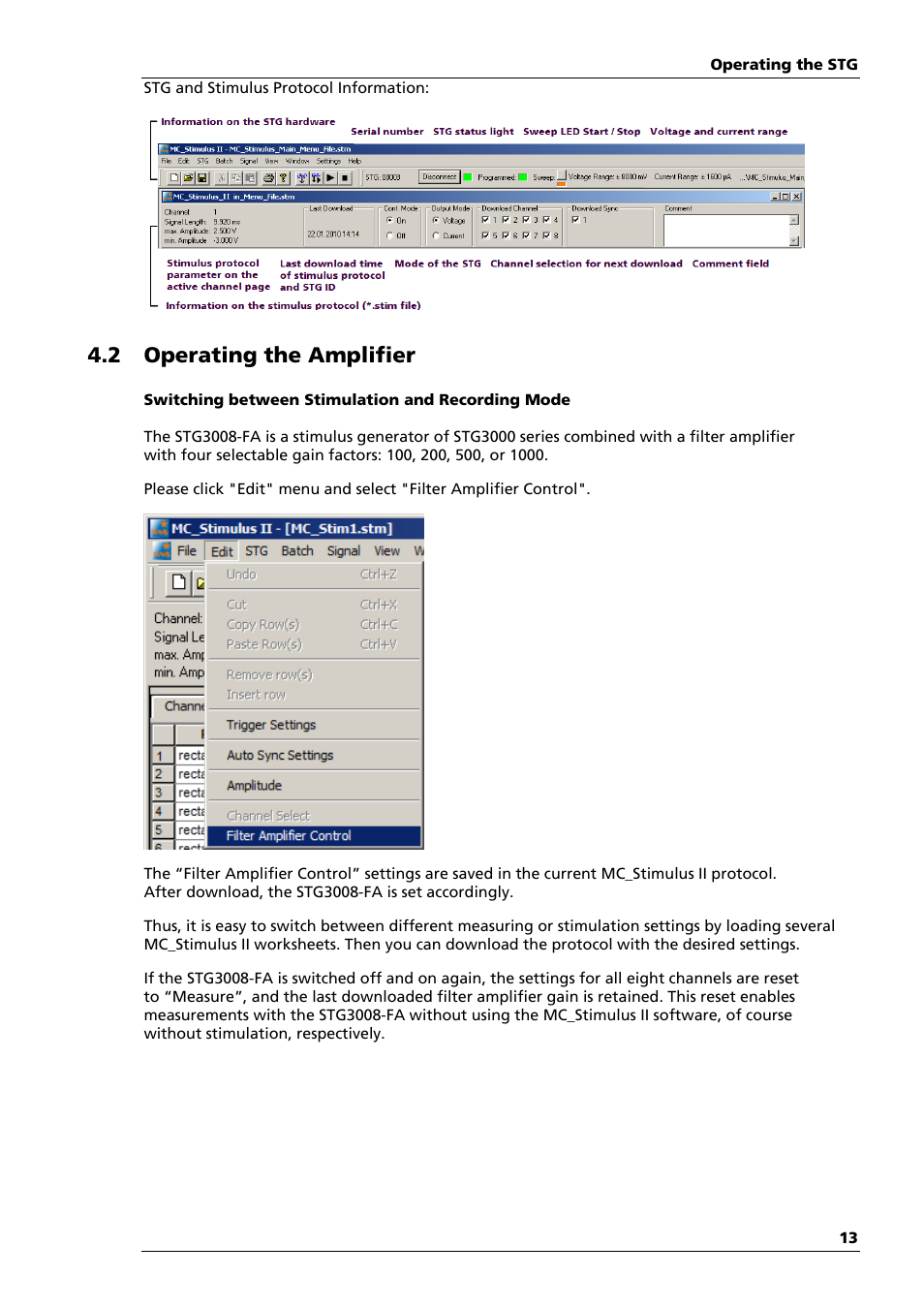 2 operating the amplifier | Multichannel Systems STG3008-FA Manual User Manual | Page 19 / 101