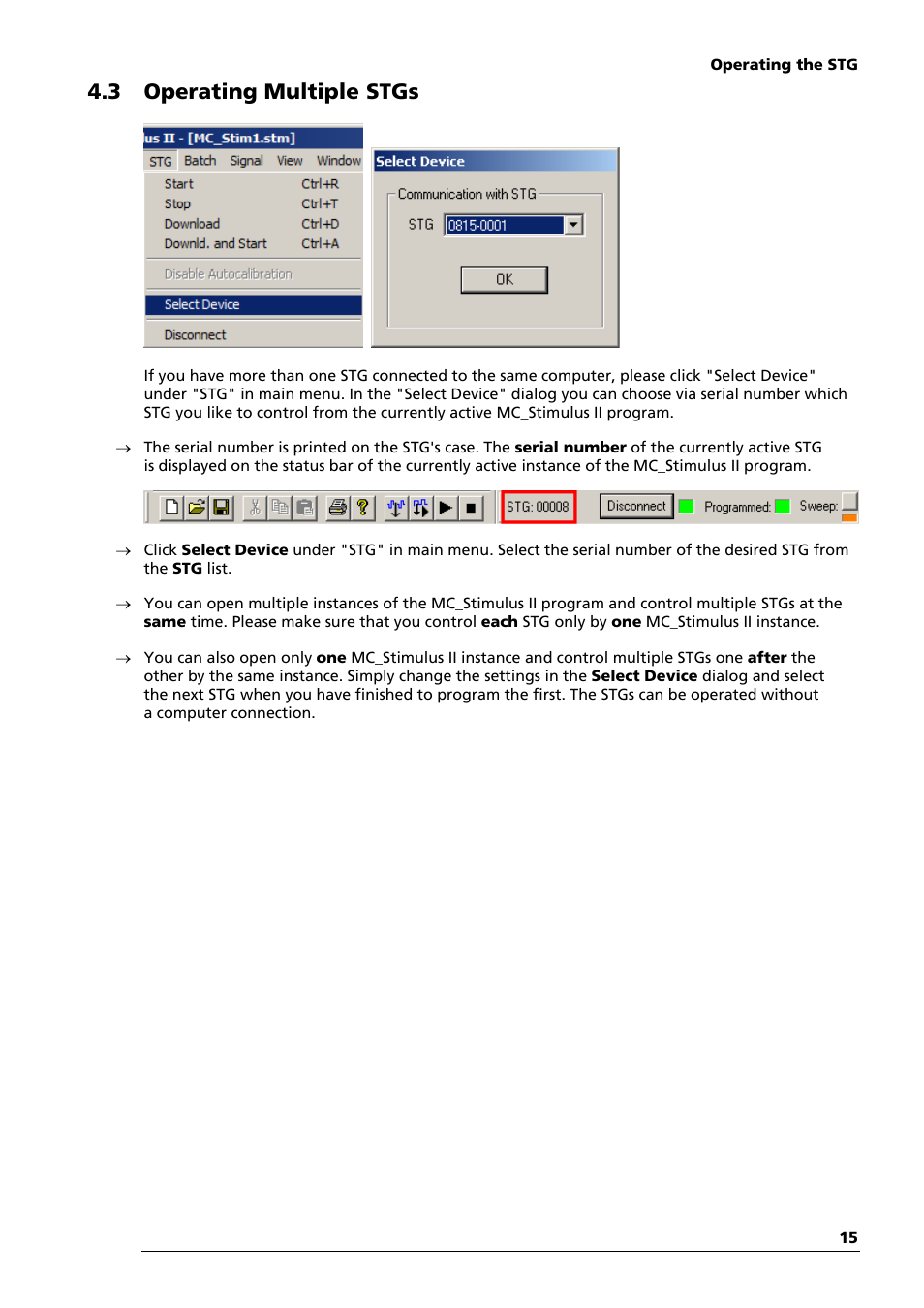 3 operating multiple stgs | Multichannel Systems STG3008-FA Manual User Manual | Page 21 / 101