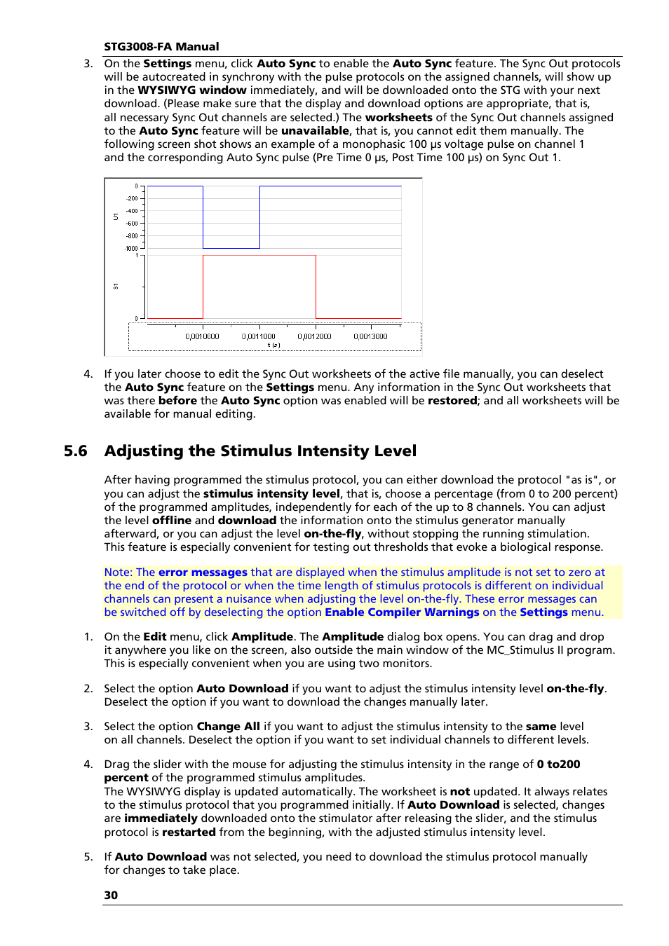 6 adjusting the stimulus intensity level | Multichannel Systems STG3008-FA Manual User Manual | Page 36 / 101