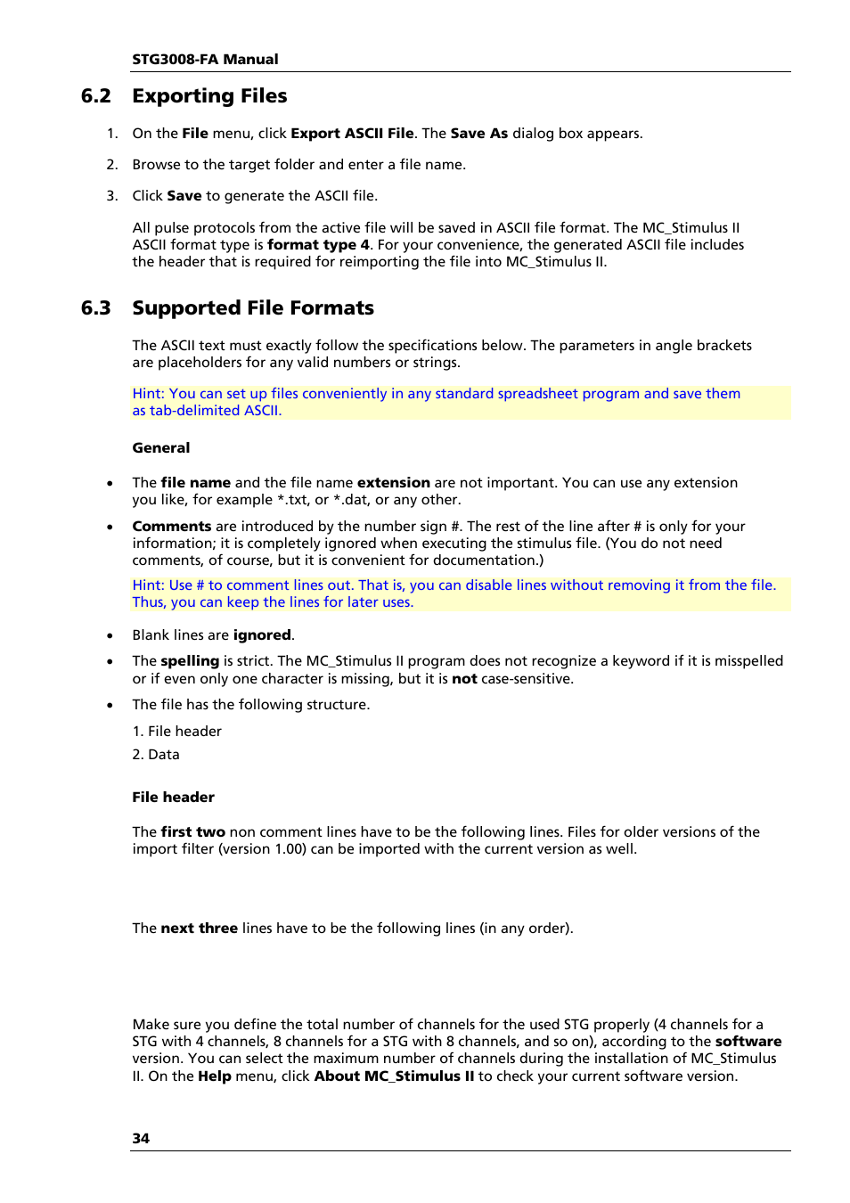 2 exporting files, 3 supported file formats | Multichannel Systems STG3008-FA Manual User Manual | Page 40 / 101