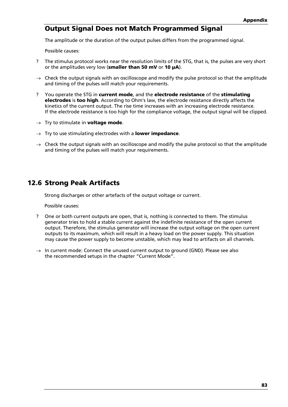 Output signal does not match programmed signal, 6 strong peak artifacts | Multichannel Systems STG3008-FA Manual User Manual | Page 89 / 101