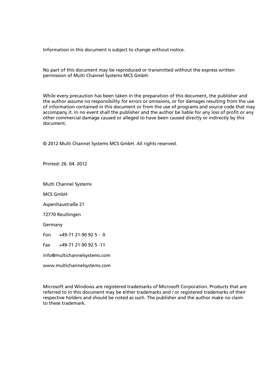 Multichannel Systems STG-Lite Manual User Manual | Page 2 / 27