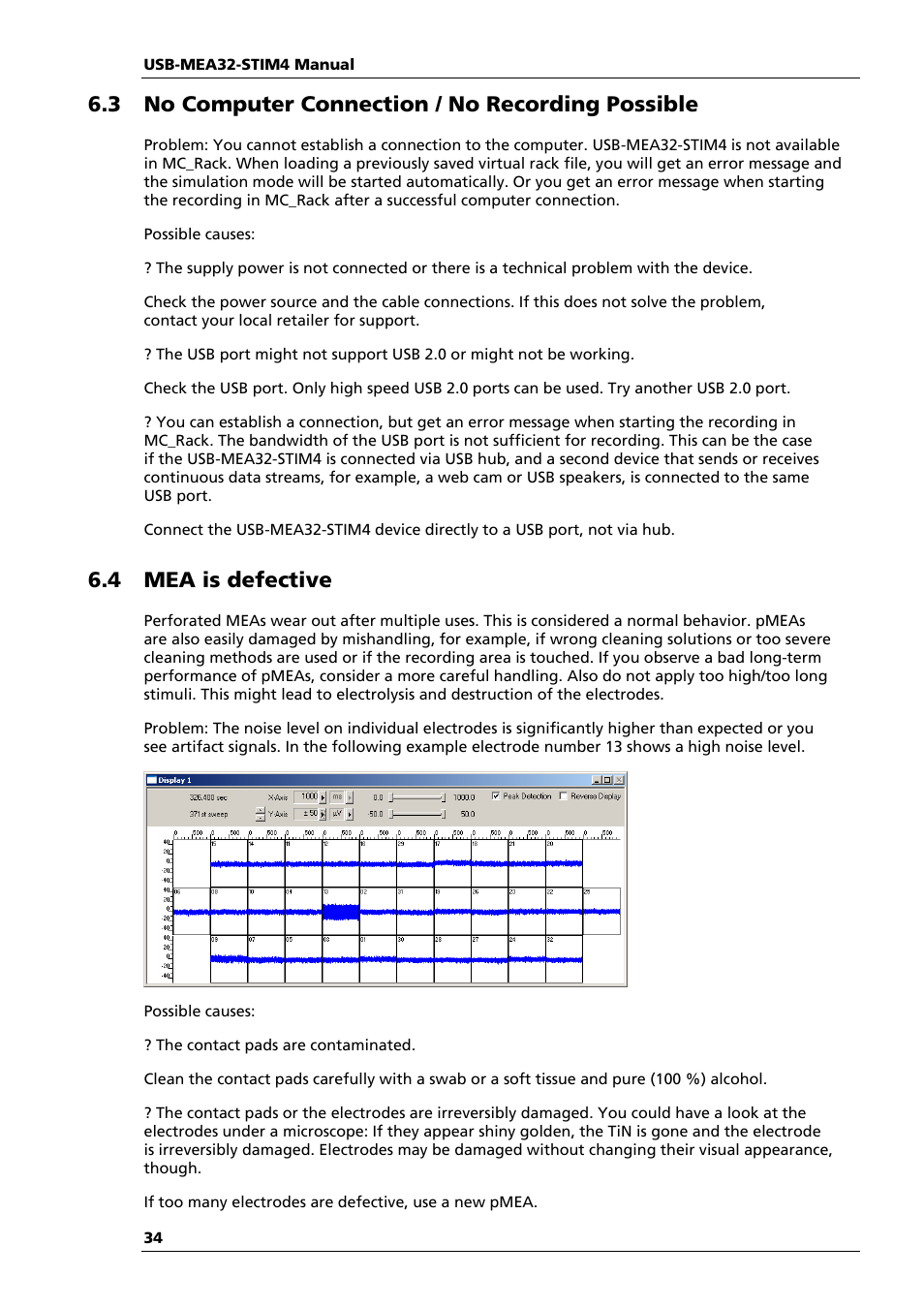 3 no computer connection / no recording possible, 4 mea is defective | Multichannel Systems USB-MEA32-STIM4 Manual User Manual | Page 40 / 50