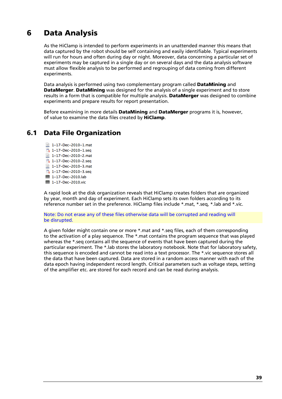 6 data analysis, 1 data file organization | Multichannel Systems HiClamp Manual User Manual | Page 45 / 81