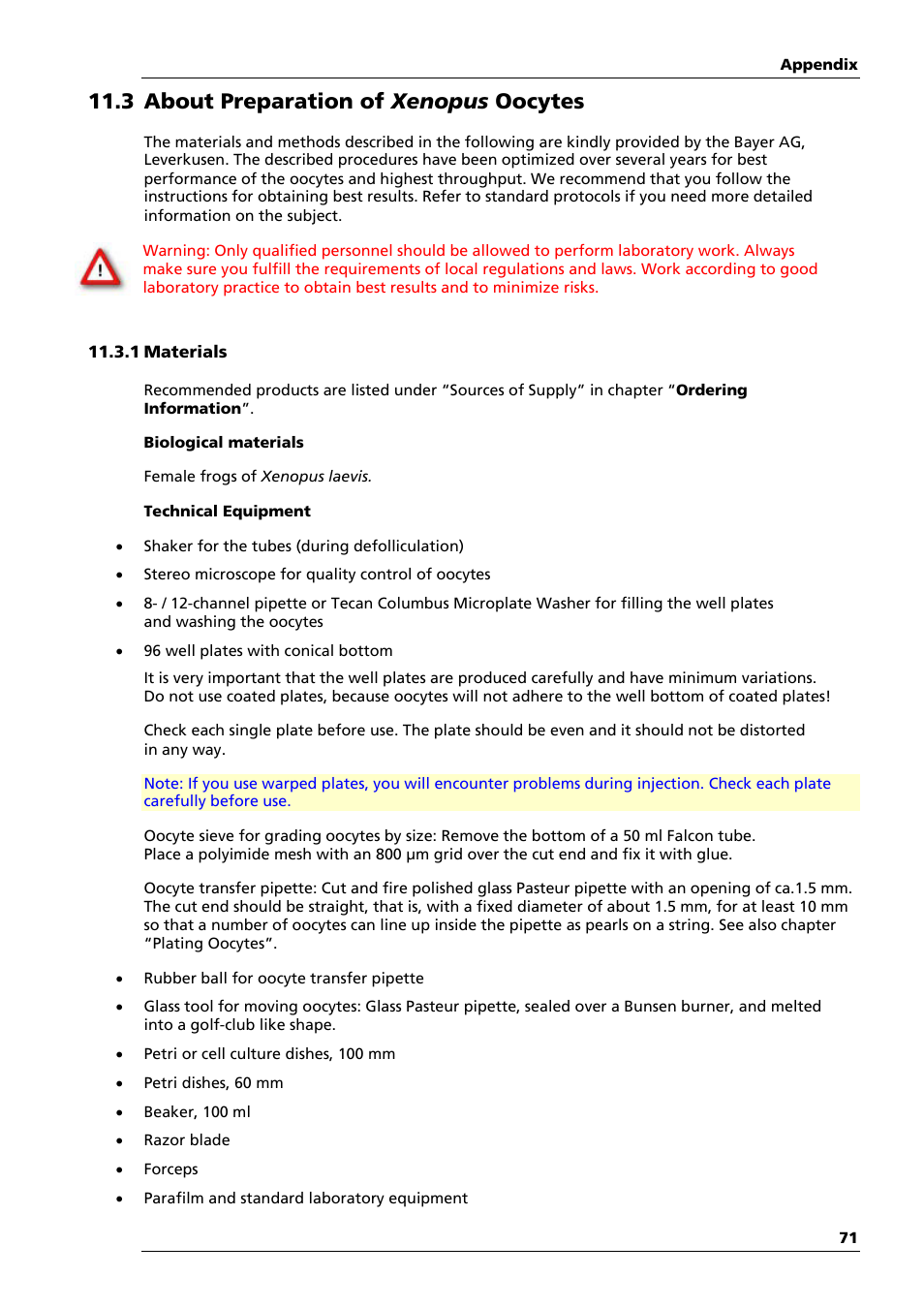3 about preparation of xenopus oocytes | Multichannel Systems HiClamp Manual User Manual | Page 77 / 81