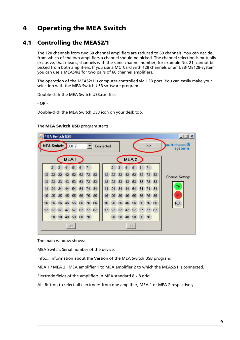 4operating the mea switch, 1 controlling the meas2/1 | Multichannel Systems MEAS21+MEASwitchUSB Manual User Manual | Page 13 / 23