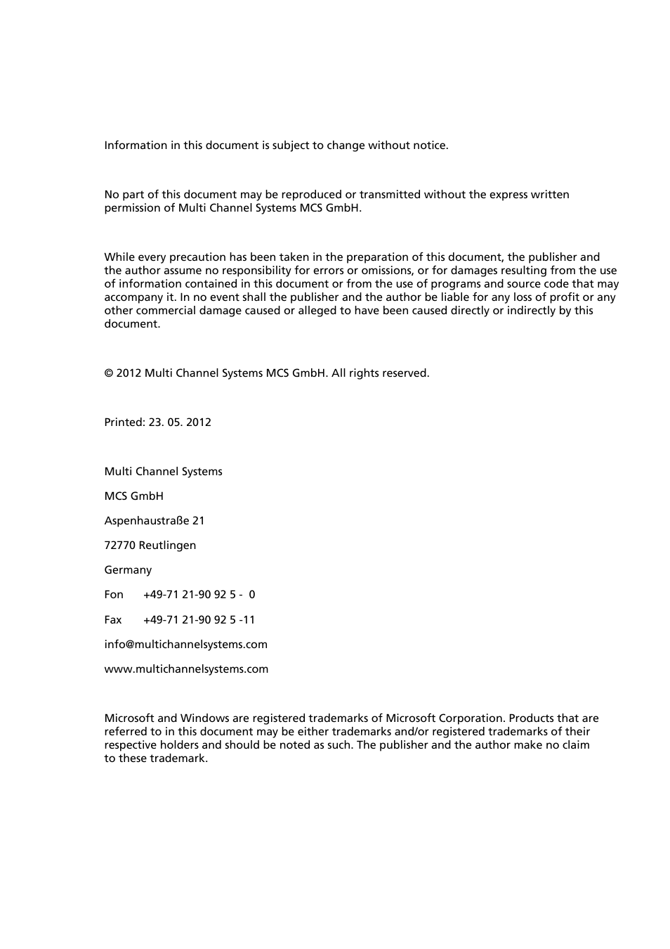 Multichannel Systems MEAS21+MEASwitchUSB Manual User Manual | Page 2 / 23