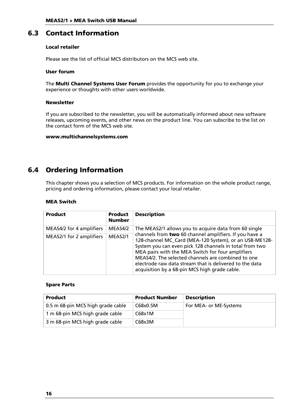 3 contact information, 4 ordering information | Multichannel Systems MEAS21+MEASwitchUSB Manual User Manual | Page 20 / 23