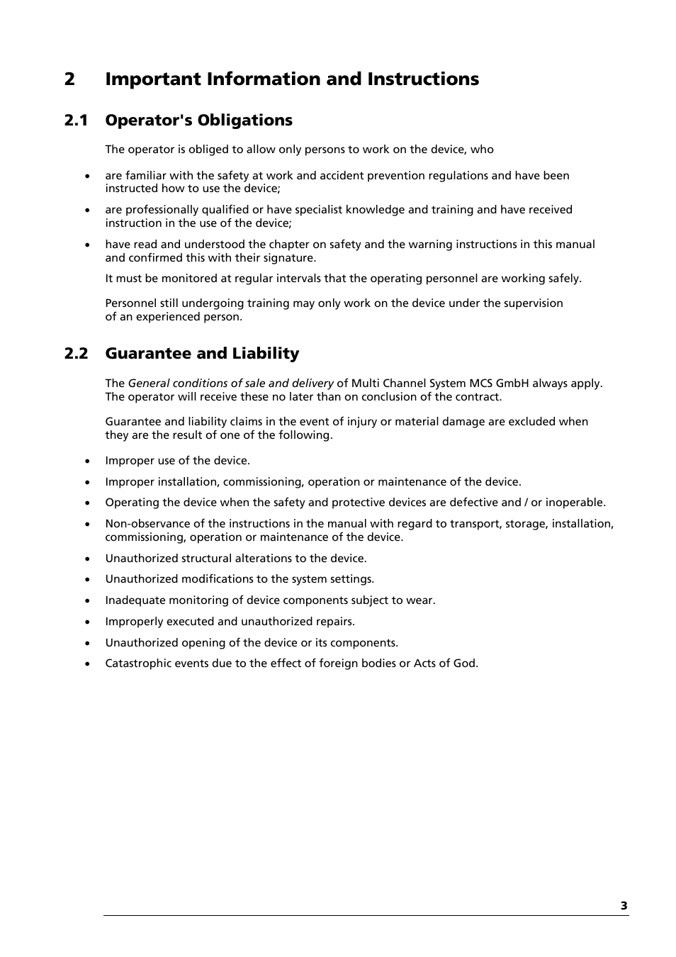 2important information and instructions, 1 operator's obligations, 2 guarantee and liability | Multichannel Systems MEAS21+MEASwitchUSB Manual User Manual | Page 7 / 23