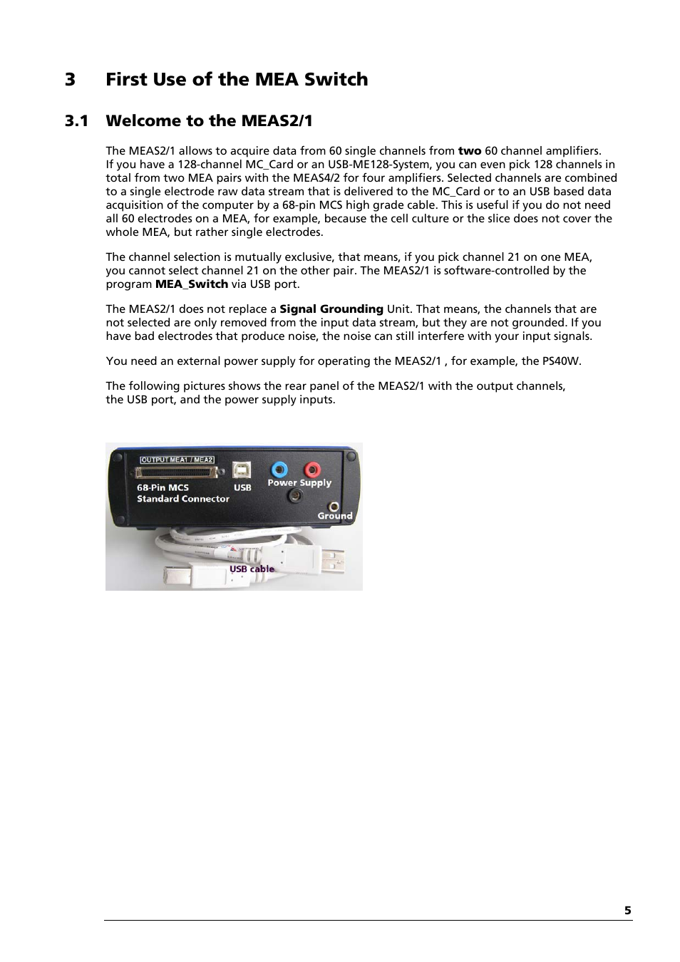 3first use of the mea switch, 1 welcome to the meas2/1 | Multichannel Systems MEAS21+MEASwitchUSB Manual User Manual | Page 9 / 23