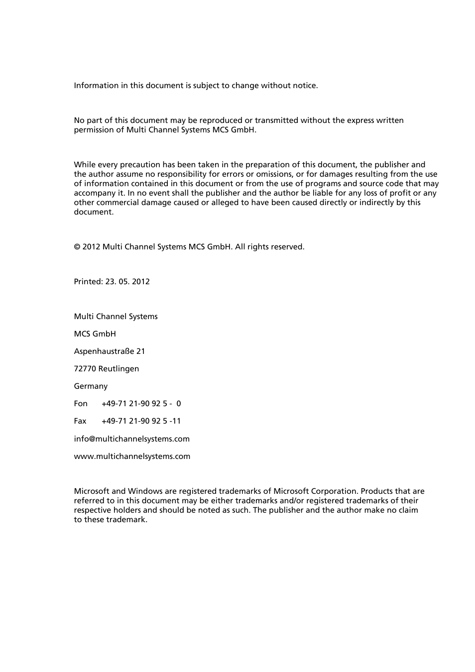 Multichannel Systems MEAS42+MEASwitchUSB Manual User Manual | Page 2 / 23