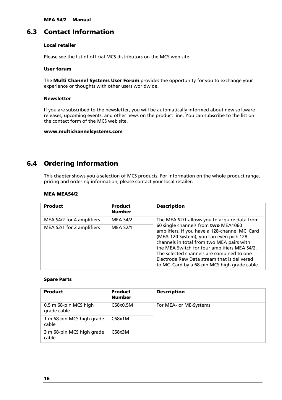 3 contact information, 4 ordering information | Multichannel Systems MEAS42+MEASwitchUSB Manual User Manual | Page 20 / 23