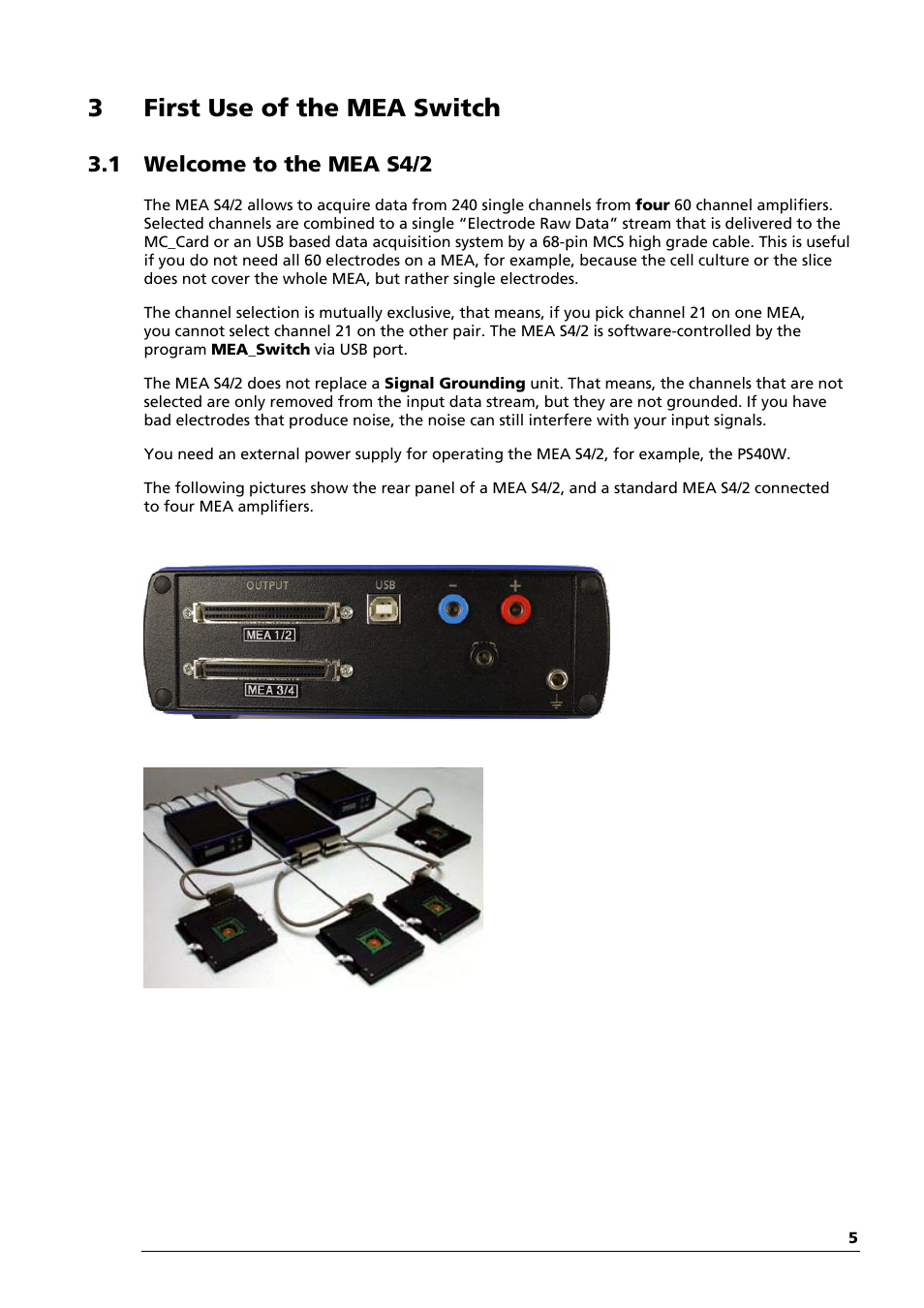 3first use of the mea switch, 1 welcome to the mea s4/2 | Multichannel Systems MEAS42+MEASwitchUSB Manual User Manual | Page 9 / 23