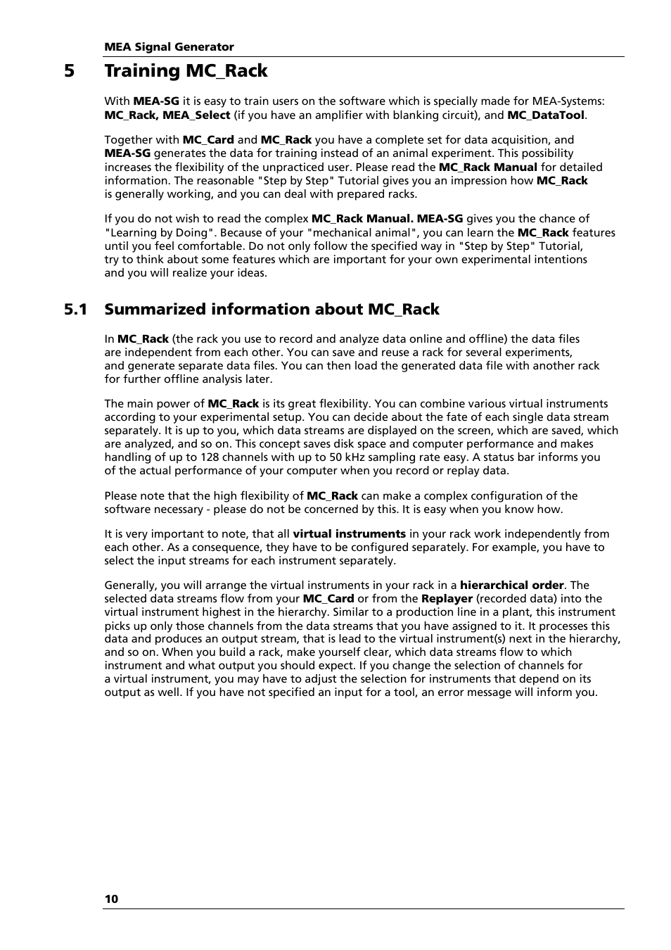 5 training mc_rack, 1 summarized information about mc_rack | Multichannel Systems MEA_Signal_Generator Manual User Manual | Page 14 / 29