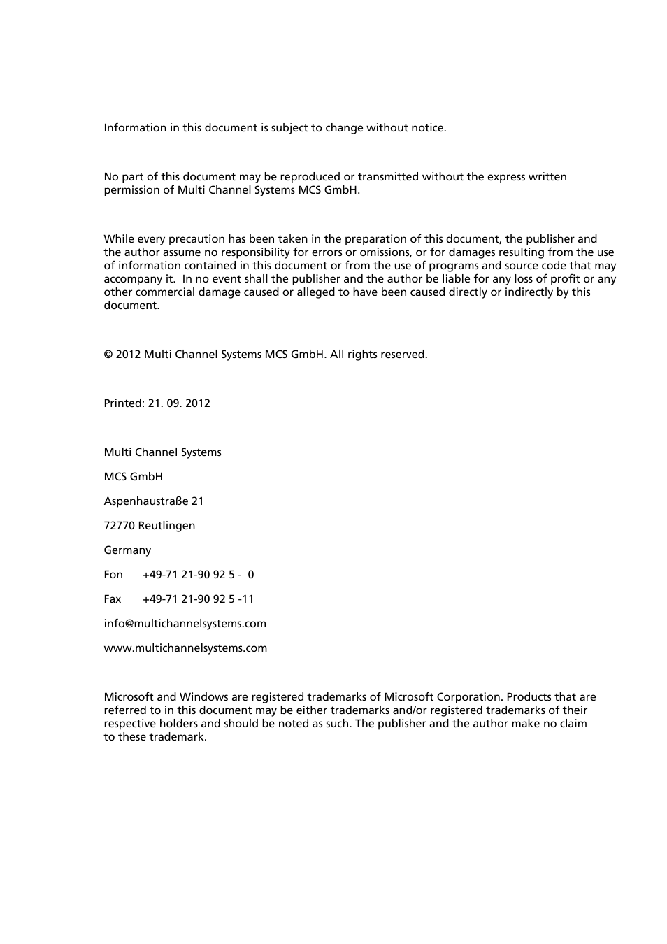 Multichannel Systems MEA_Signal_Generator Manual User Manual | Page 2 / 29