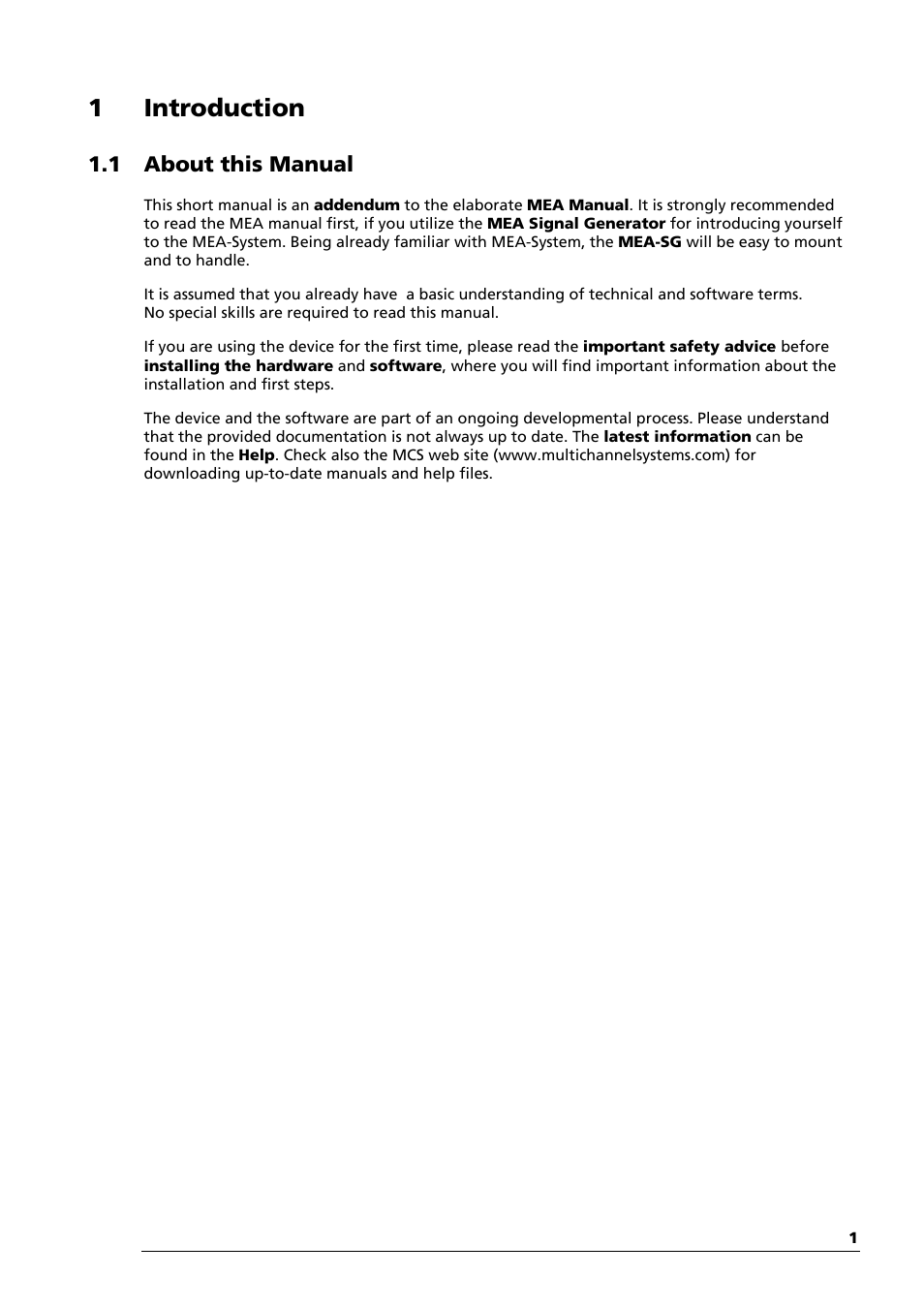 1 introduction, 1 about this manual | Multichannel Systems MEA_Signal_Generator Manual User Manual | Page 5 / 29