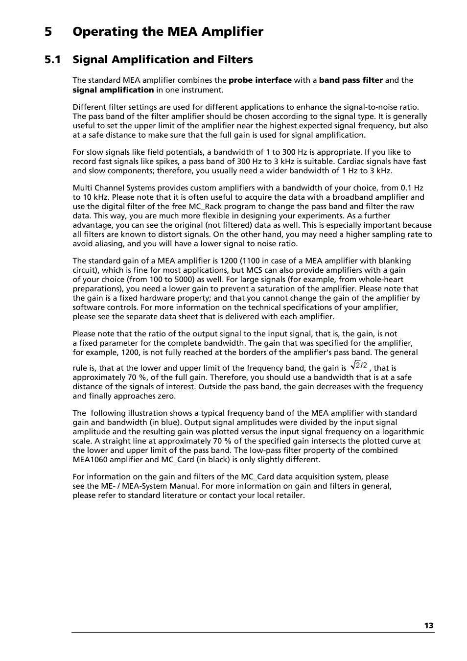 5operating the mea amplifier, 1 signal amplification and filters | Multichannel Systems MEA1060-Inv Manual User Manual | Page 13 / 35