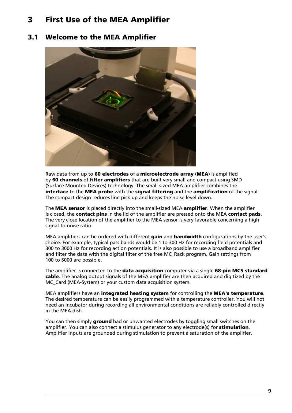 3first use of the mea amplifier, 1 welcome to the mea amplifier | Multichannel Systems MEA1060-Inv Manual User Manual | Page 9 / 35