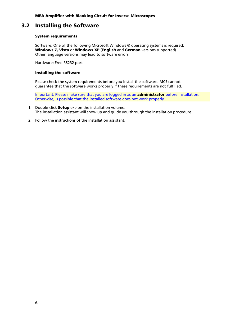 2 installing the software | Multichannel Systems MEA1060-Inv-BC Manual User Manual | Page 10 / 64