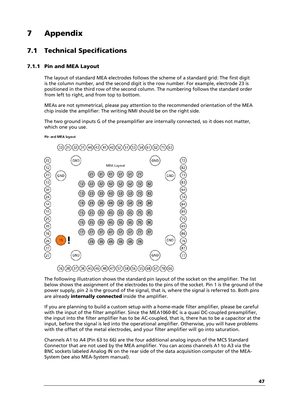 7 appendix, 1 technical specifications | Multichannel Systems MEA1060-Inv-BC Manual User Manual | Page 51 / 64