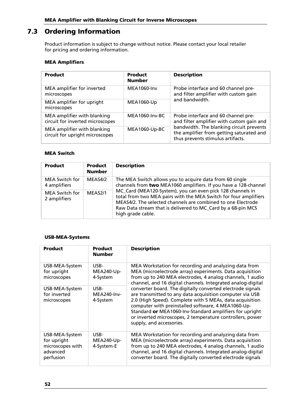 3 ordering information | Multichannel Systems MEA1060-Inv-BC Manual User Manual | Page 56 / 64