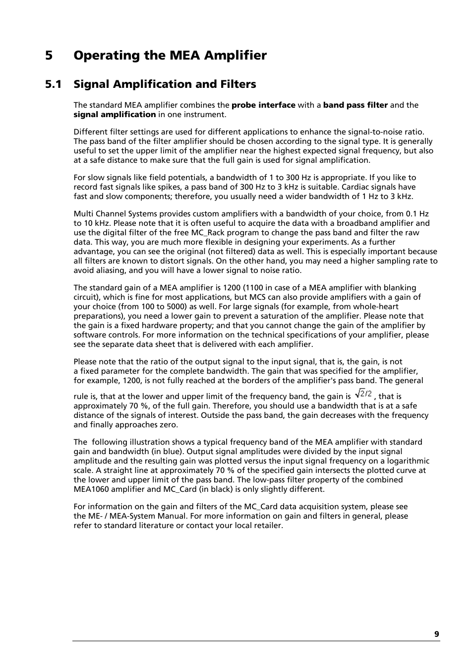 5operating the mea amplifier, 1 signal amplification and filters | Multichannel Systems MEA1060-Up Manual User Manual | Page 13 / 36
