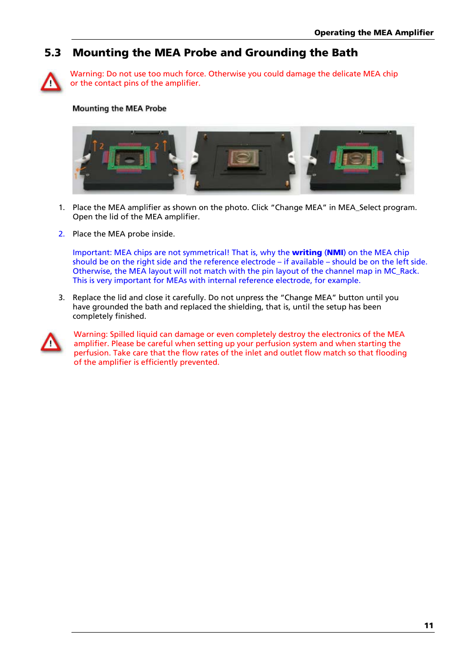 3 mounting the mea probe and grounding the bath | Multichannel Systems MEA1060-Up Manual User Manual | Page 15 / 36