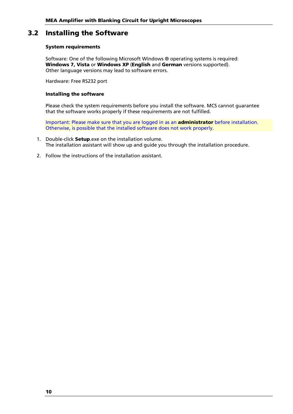 2 installing the software | Multichannel Systems MEA1060-Up-BC Manual User Manual | Page 10 / 64