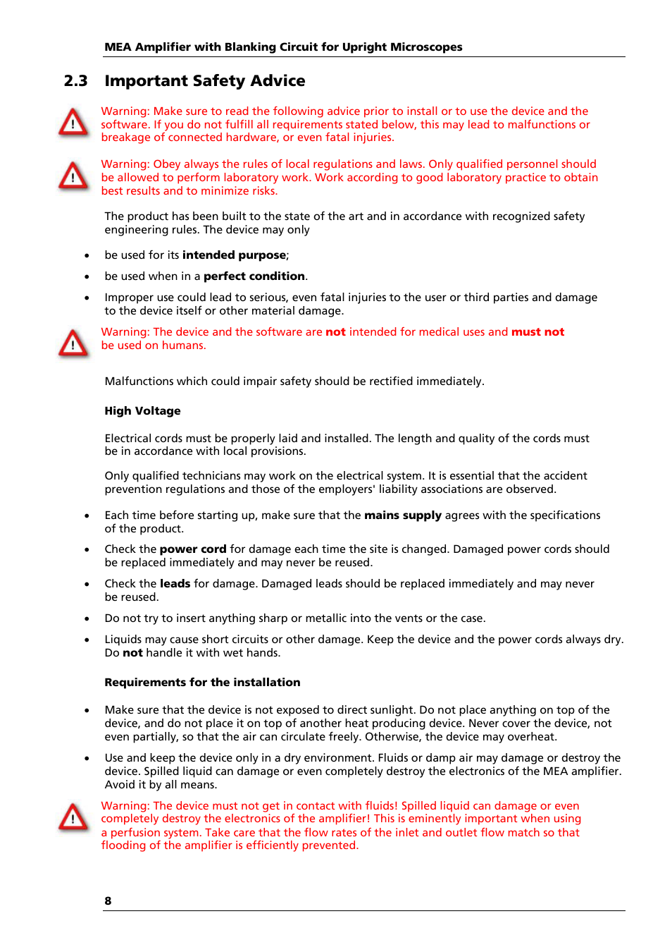 3 important safety advice | Multichannel Systems MEA1060-Up-BC Manual User Manual | Page 8 / 64