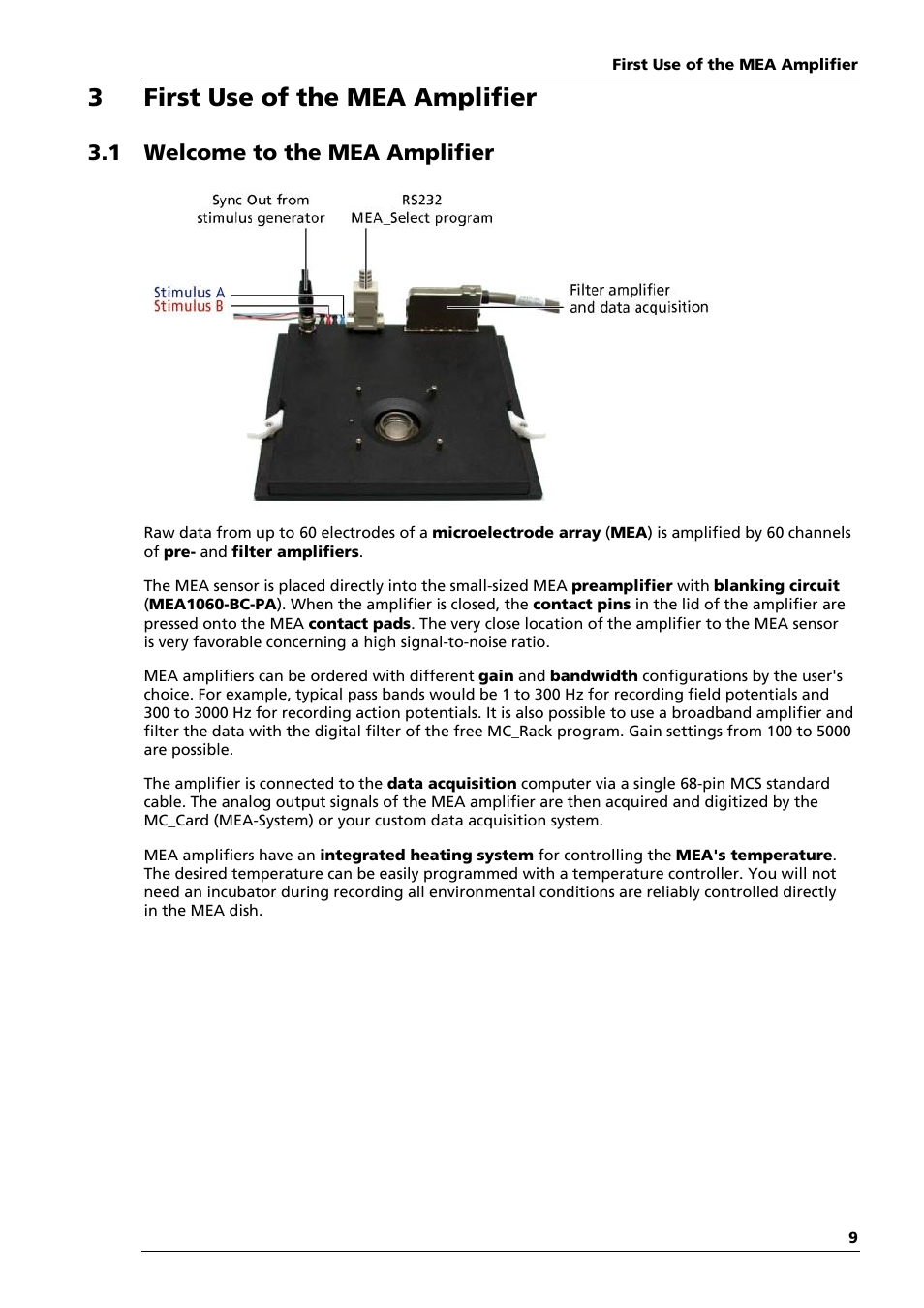 3first use of the mea amplifier, 1 welcome to the mea amplifier | Multichannel Systems MEA1060-Up-BC Manual User Manual | Page 9 / 64