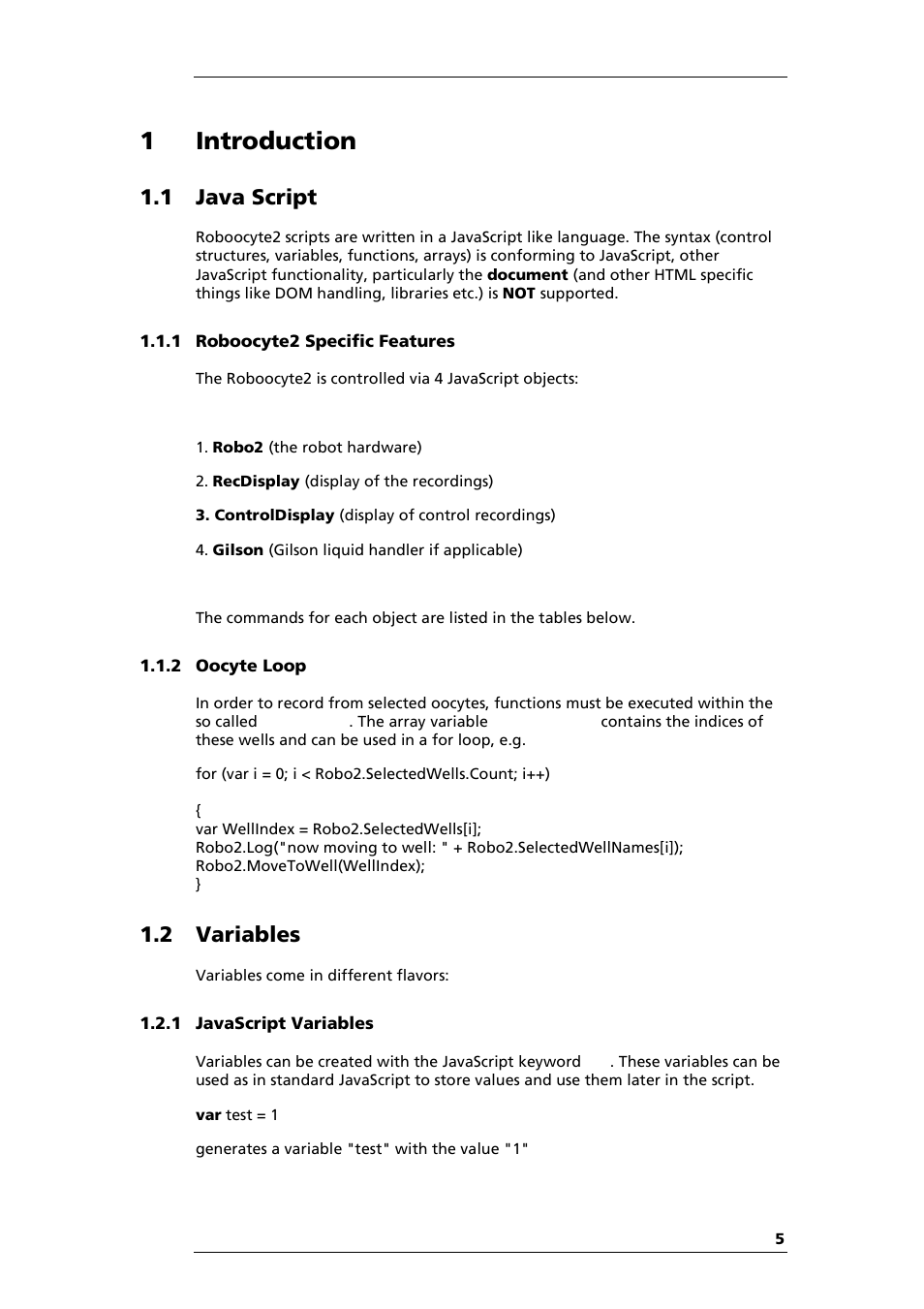 1introduction, 1 java script, 2 variables | Multichannel Systems Roboocyte2 Scripting Manual User Manual | Page 5 / 36