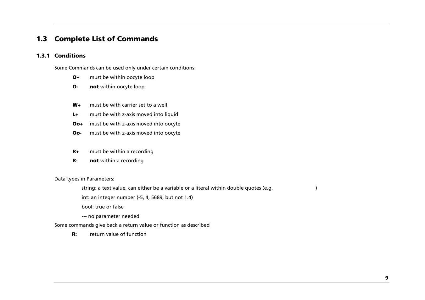 3 complete list of commands | Multichannel Systems Roboocyte2 Scripting Manual User Manual | Page 9 / 36